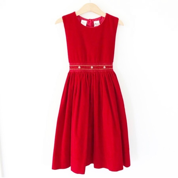 Hand Smocked Sarah Louise England Red Dress 7y - Picture 1 of 5